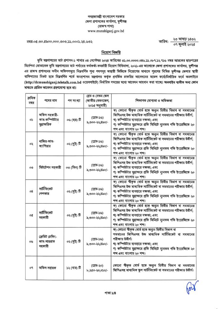 Munshiganj DC Office Job Circular